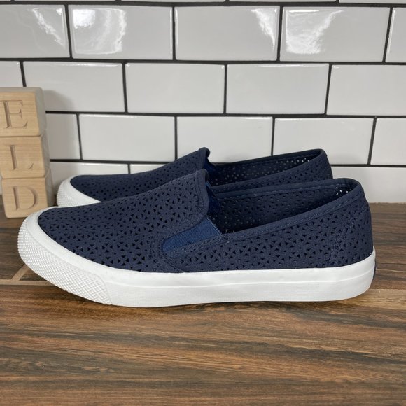 Sperry Seaside Women's Size Shoes Blue Suede Perforated Slip